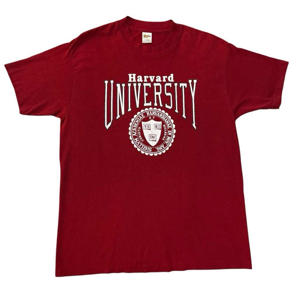 Vintage 80s Harvard University T-Shirt Trench Tag USA Made Single Stitch Size M